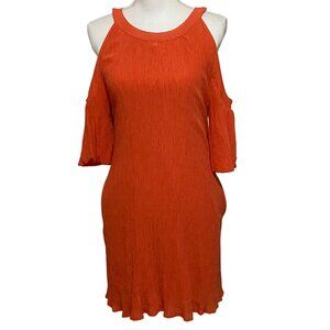 Entro Cold Shoulder Knee Length Dress M Red Orange Boho Festival Cruisewear Trip